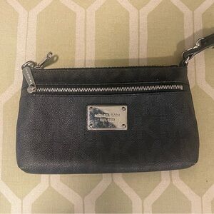 Michael Kors Black Leather Logo Wristlet